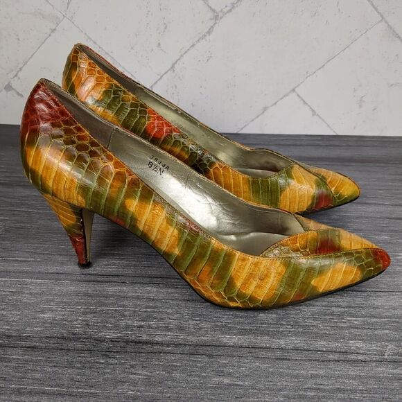 Vintage J Renee Leather Snake Skin Reptile Print Pump Heel Size 8.5 N Glam - Picture 2 of 11